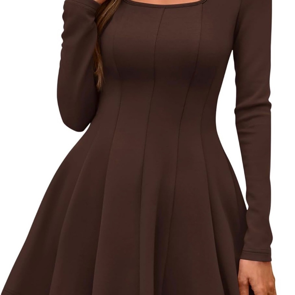 Chic Long Sleeve Brown Dress